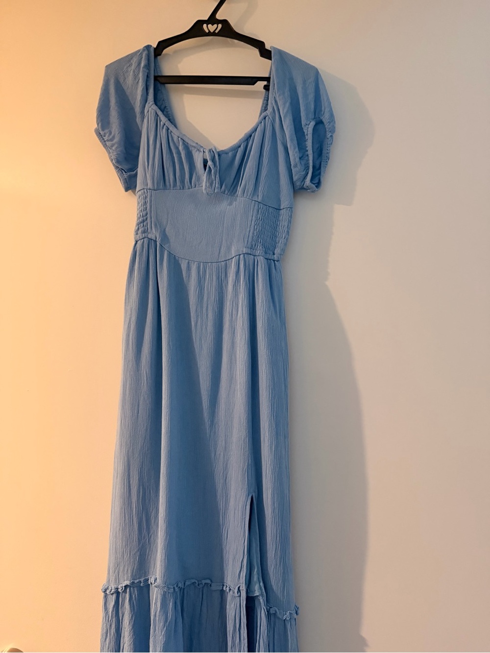 Hollister Sky Blue Maxi Dress with Puff Sleeves